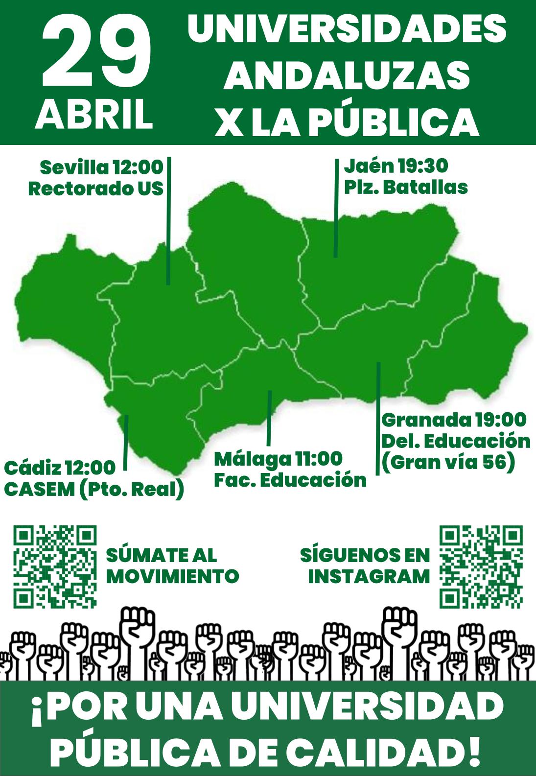 Cartel manifestación 29A - Universidades Andaluzas